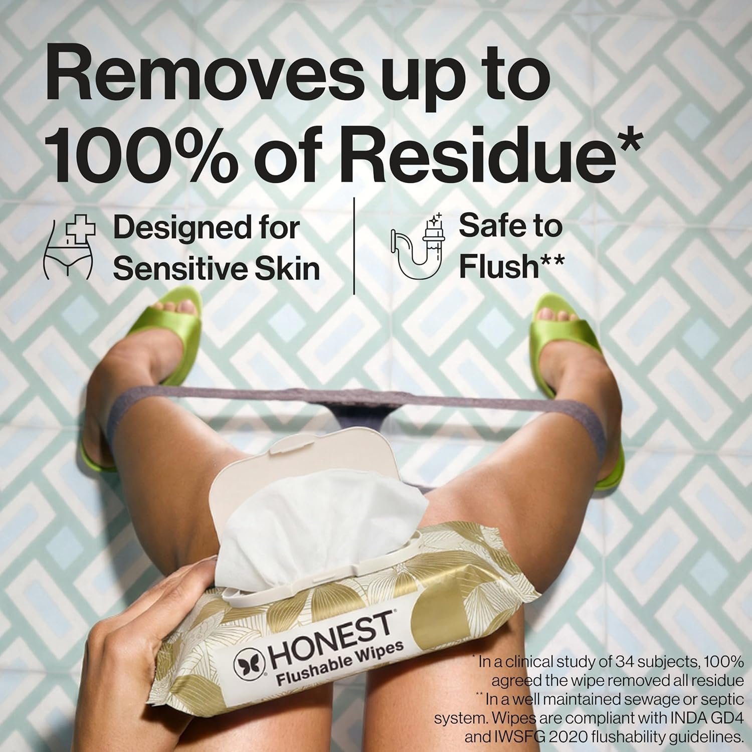 The Honest Company Flushable Wipes for Sensitive Skin, Hypoallergenic, Fragrance-Free, Gilded Wings Design, 126 Count - Image 2