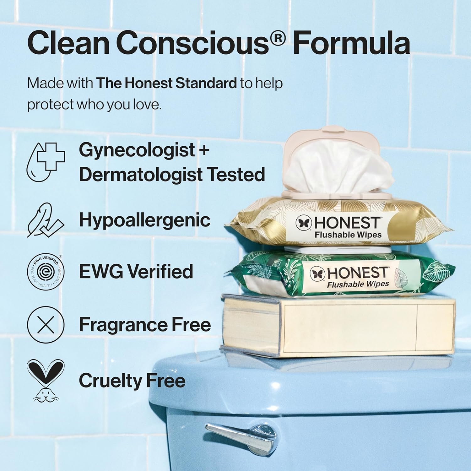 The Honest Company Flushable Wipes for Sensitive Skin, Hypoallergenic, Fragrance-Free, Gilded Wings Design, 126 Count - Image 3