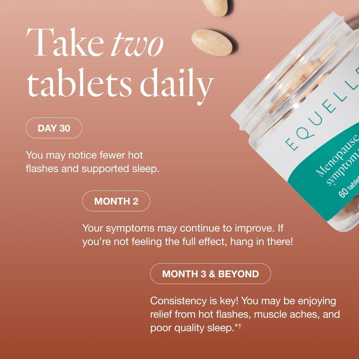 EQUELLE Multi-Symptom Perimenopause & Menopause Relief Relief from Hot Flashes, Muscle Aches & Supports More Sleep. Hormone-Free, Plant-Based S-Equol – 2 Month Supply (120 Tablets) - Image 4