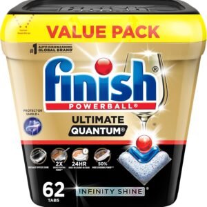 Finish Ultimate Quantum Infinity Shine Dishwasher Pods, New & Improved Formula, Dishwasher Detergent Dish Soap, Removes Burnt-On & Dried-On Stain, Fresh Scent, 62 Count
