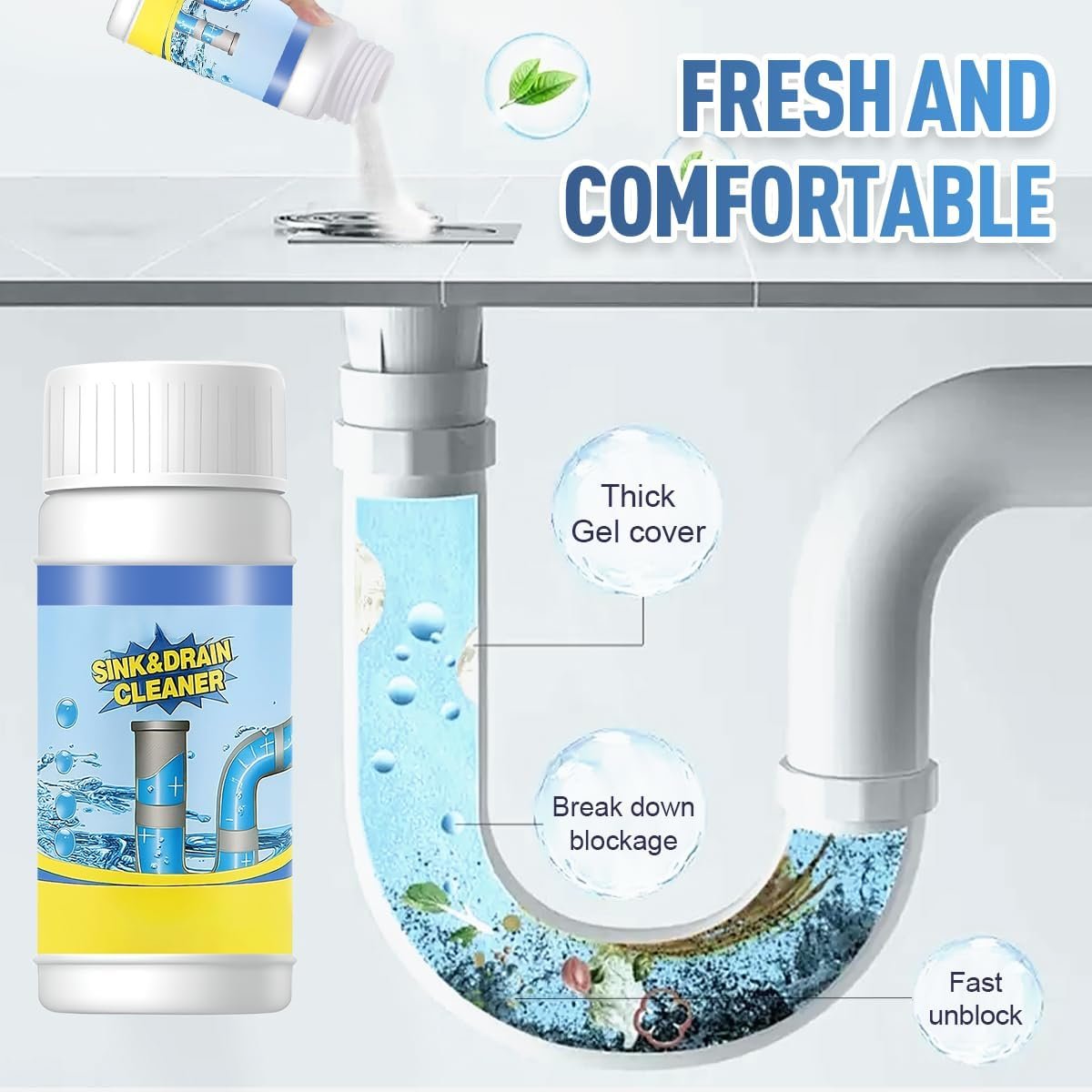 Sink and Drain Cleaner, 2026 Upgraded Pipeline Dredging Agent, Multi-functional Sink and Drain Cleaner Powder, Fast-Acting Pipe Dredging Agent for Kitchen and Toilet Pipeline (2pcs) - Image 5