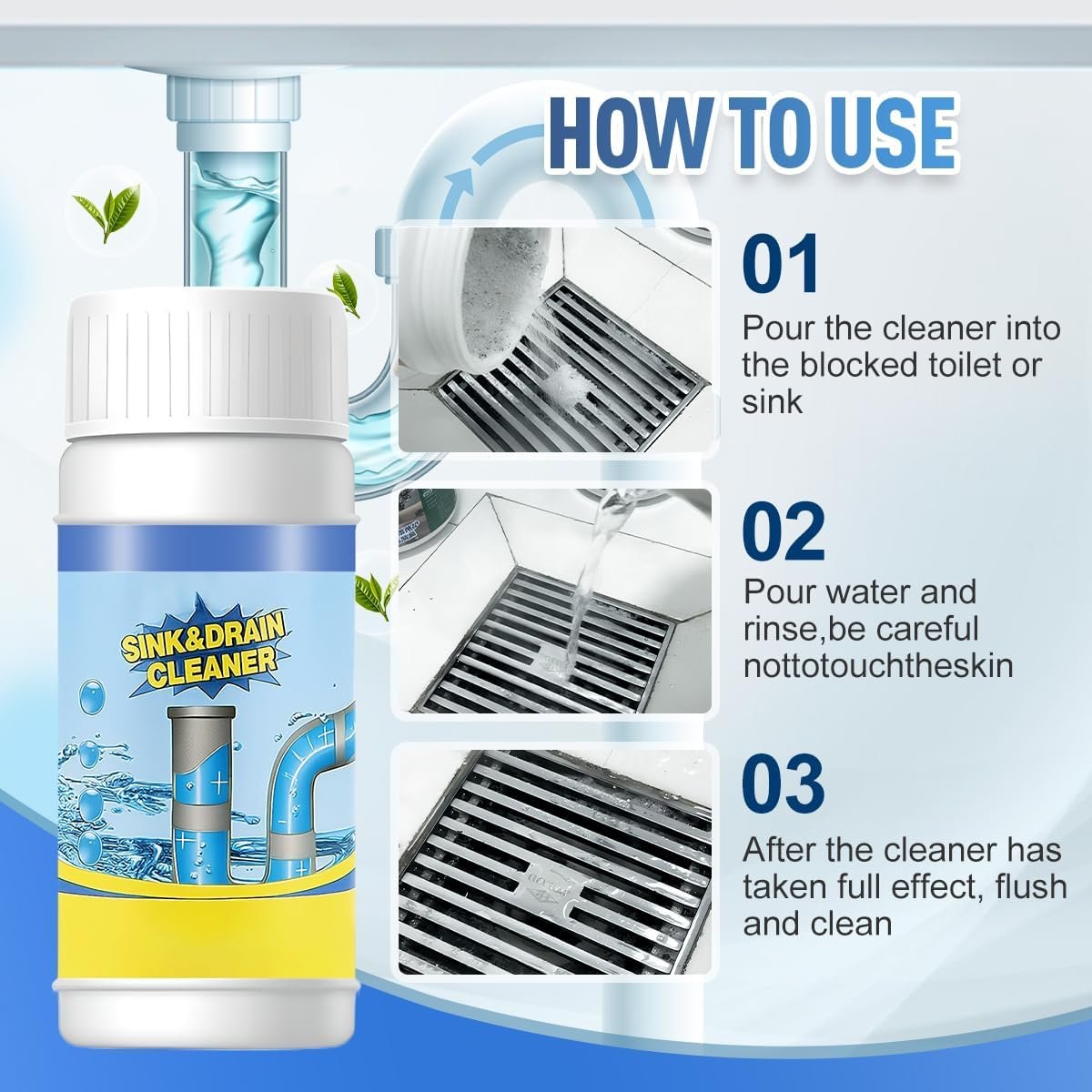 Sink and Drain Cleaner, 2026 Upgraded Pipeline Dredging Agent, Multi-functional Sink and Drain Cleaner Powder, Fast-Acting Pipe Dredging Agent for Kitchen and Toilet Pipeline (2pcs) - Image 7