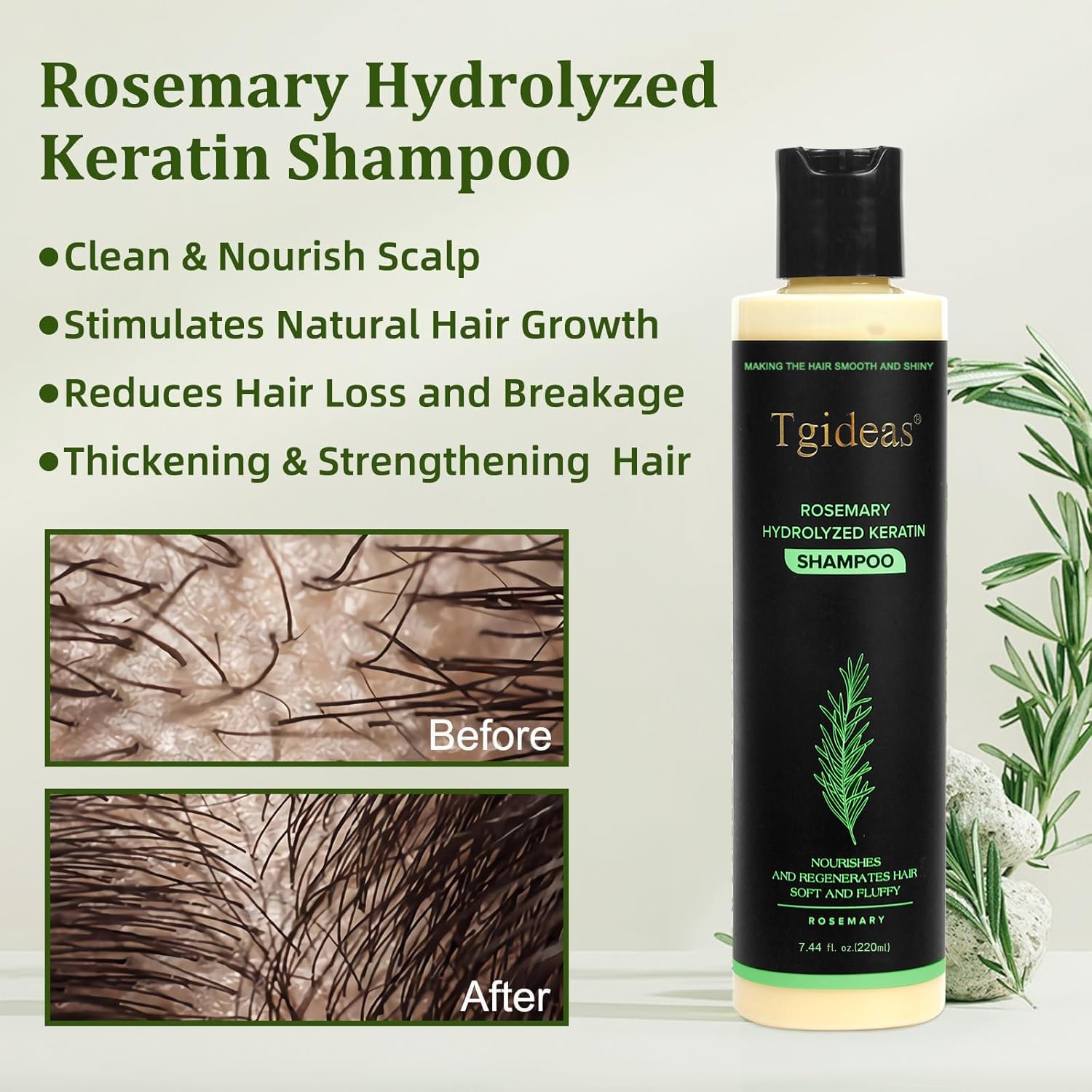 Tgideas Rosemary & Biotin Shampoo for Thinning Hair, Volumizing Shampoo for Fuller, Thicker Hair, Strengthening & Nourishing Formula with Root Lift, Gentle Daily Care for Women & Men (7.4 fl oz) - Image 2