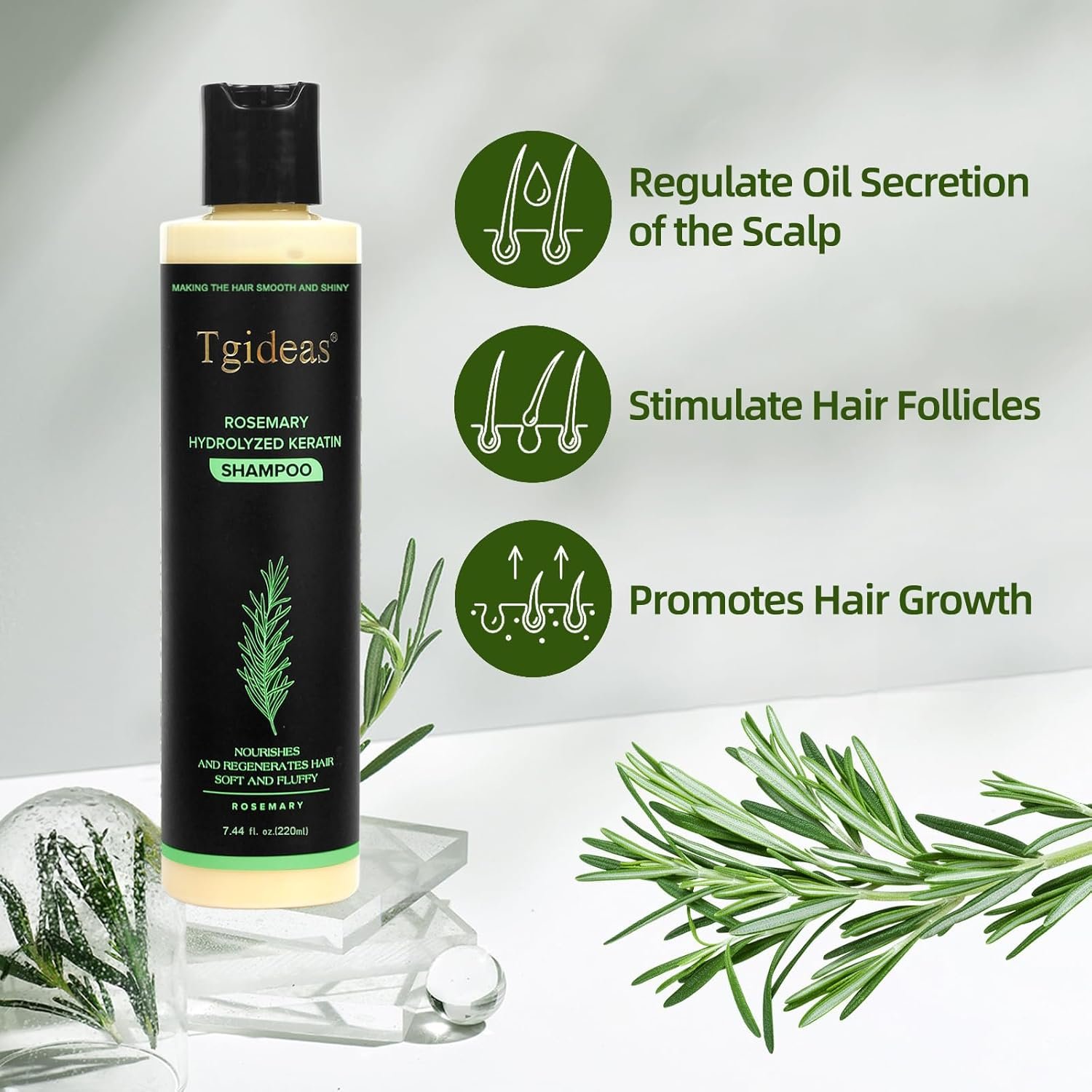 Tgideas Rosemary & Biotin Shampoo for Thinning Hair, Volumizing Shampoo for Fuller, Thicker Hair, Strengthening & Nourishing Formula with Root Lift, Gentle Daily Care for Women & Men (7.4 fl oz) - Image 4