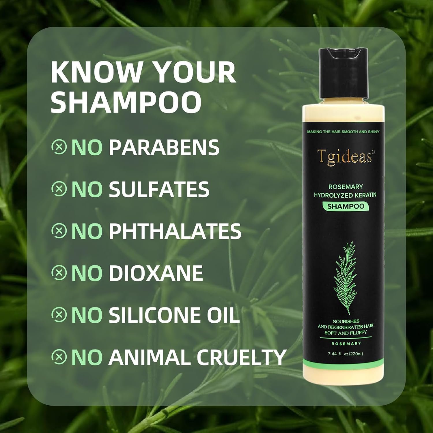 Tgideas Rosemary & Biotin Shampoo for Thinning Hair, Volumizing Shampoo for Fuller, Thicker Hair, Strengthening & Nourishing Formula with Root Lift, Gentle Daily Care for Women & Men (7.4 fl oz) - Image 7