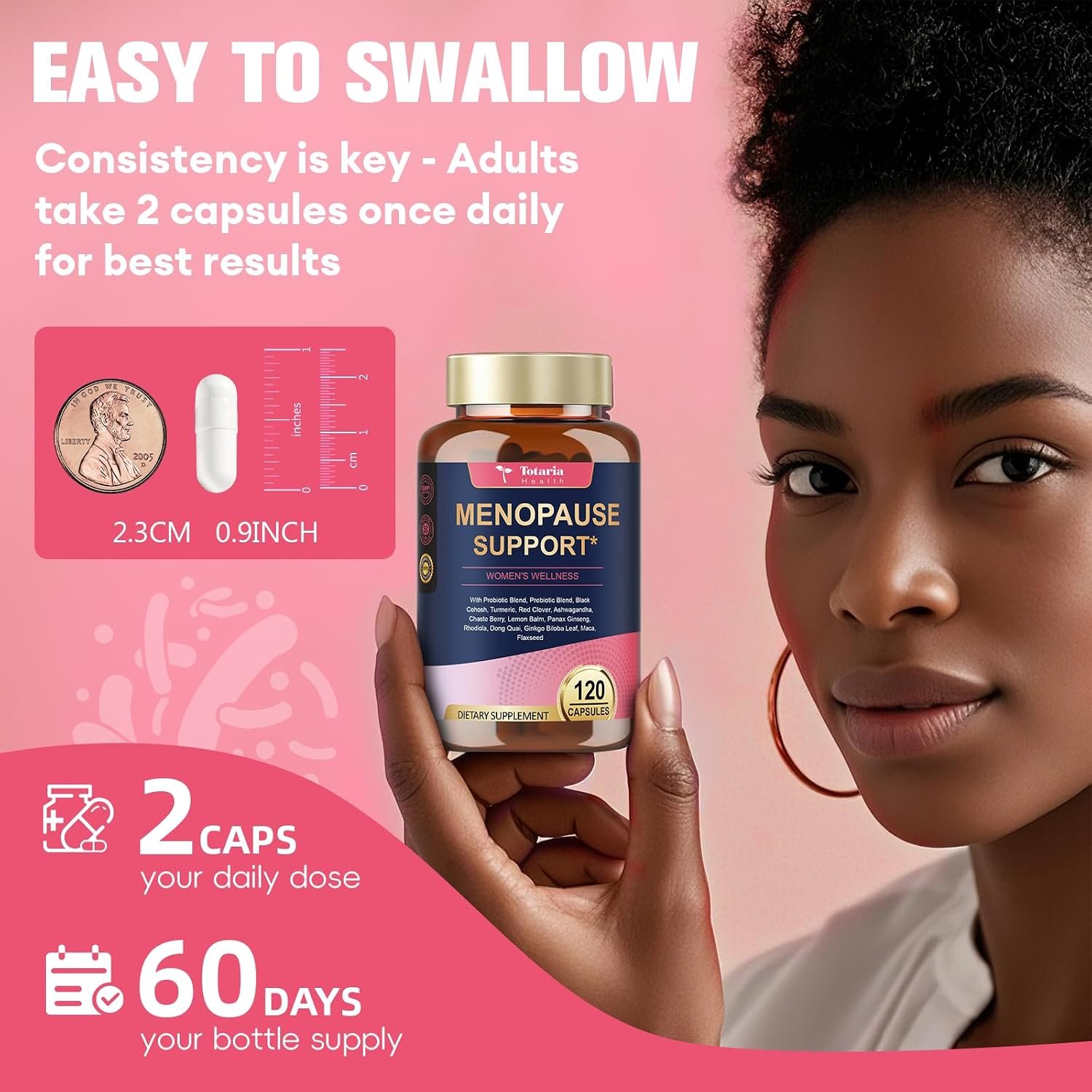 40-in-1 Menopause Supplements for Women, Multibenefit & Complete Black Cohosh for Hot Flashes, Night Sweats & Hormone Balance, w/ Probiotics, DIM, Vitex, Dong Quai, Red Clover and More, 120 Vegan Caps - Image 8