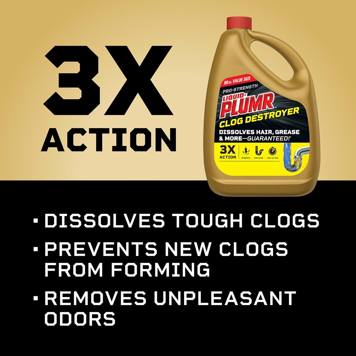 Liquid-Plumr Pro-Strength Full Clog Destroyer, Bathroom & Kitchen Sinks, Shower and Tub Drain, Safe for Pipes, Liquid Drain Cleaner, 80 Fluid Ounces - Image 3
