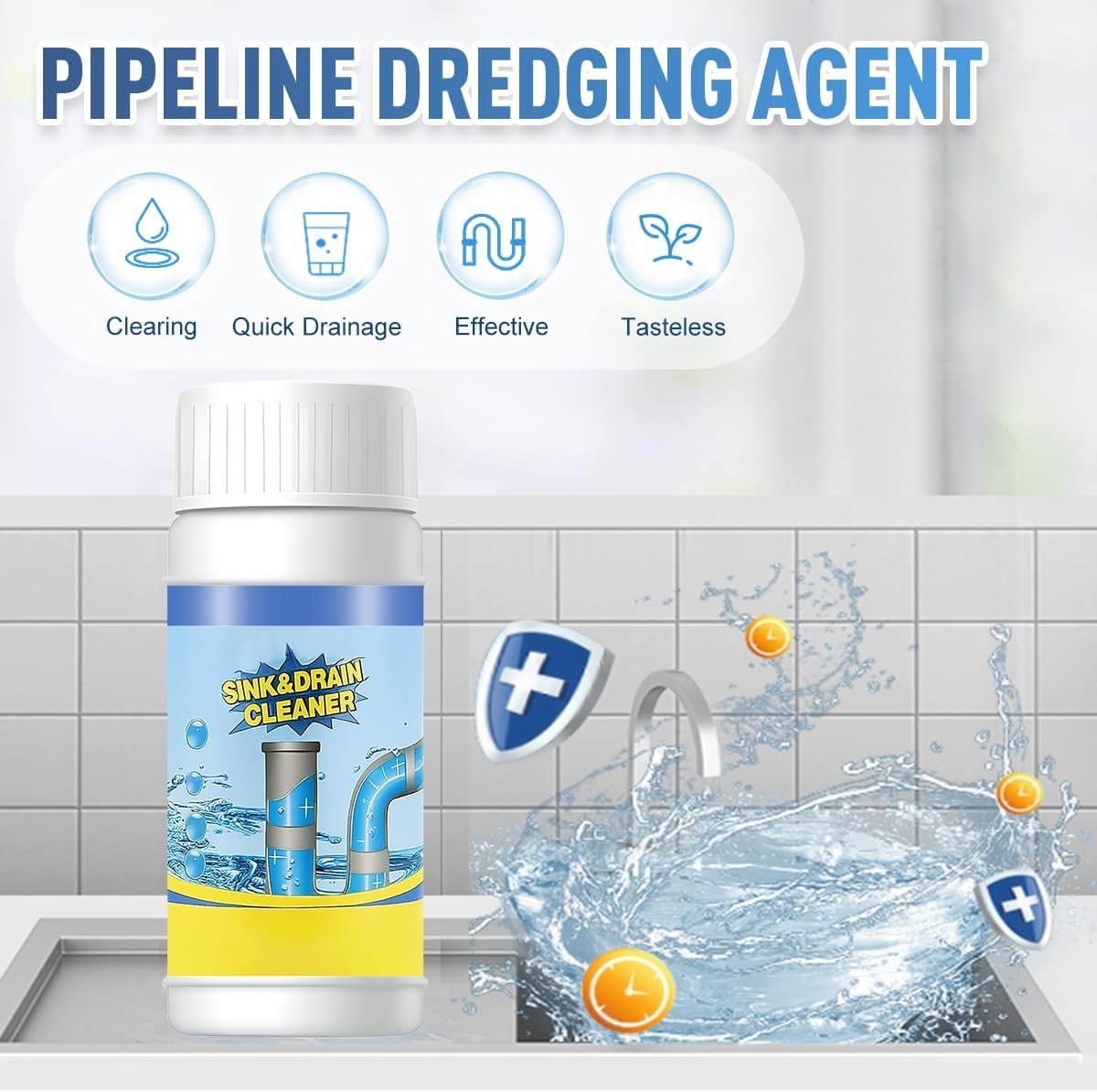 Sink and Drain Cleaner, 2026 Upgraded Pipeline Dredging Agent, Multi-functional Sink and Drain Cleaner Powder, Fast-Acting Pipe Dredging Agent for Kitchen and Toilet Pipeline (3pcs) - Image 2
