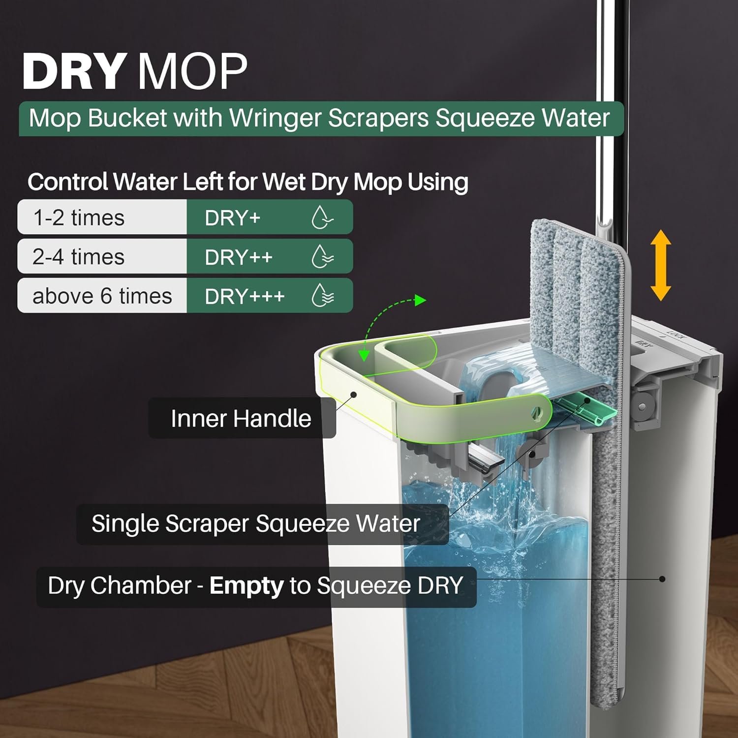 JOYMOOP Flat Mop System, Microfiber Mop and Bucket Set, White, Household & Commercial Floor Cleaning Mop with Long Handle, Wet Dry Use, Includes 8 Mop Pads - Image 3