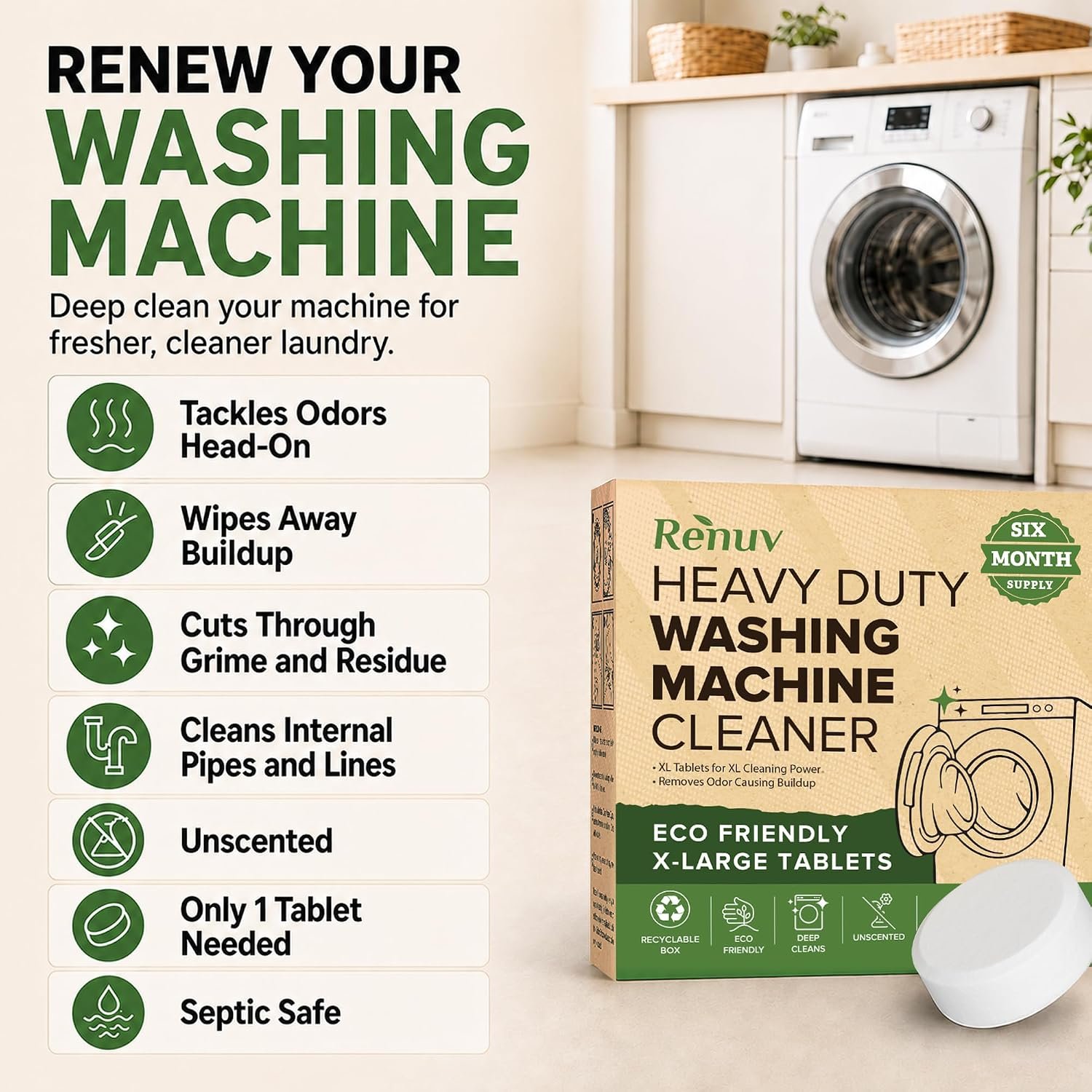 Renuv® Washing Machine + Dishwasher + Garbage Disposal Cleaner Bundle | Heavy Duty Home Appliance Deep Cleaning, Descaling, Deodorizing - Image 2