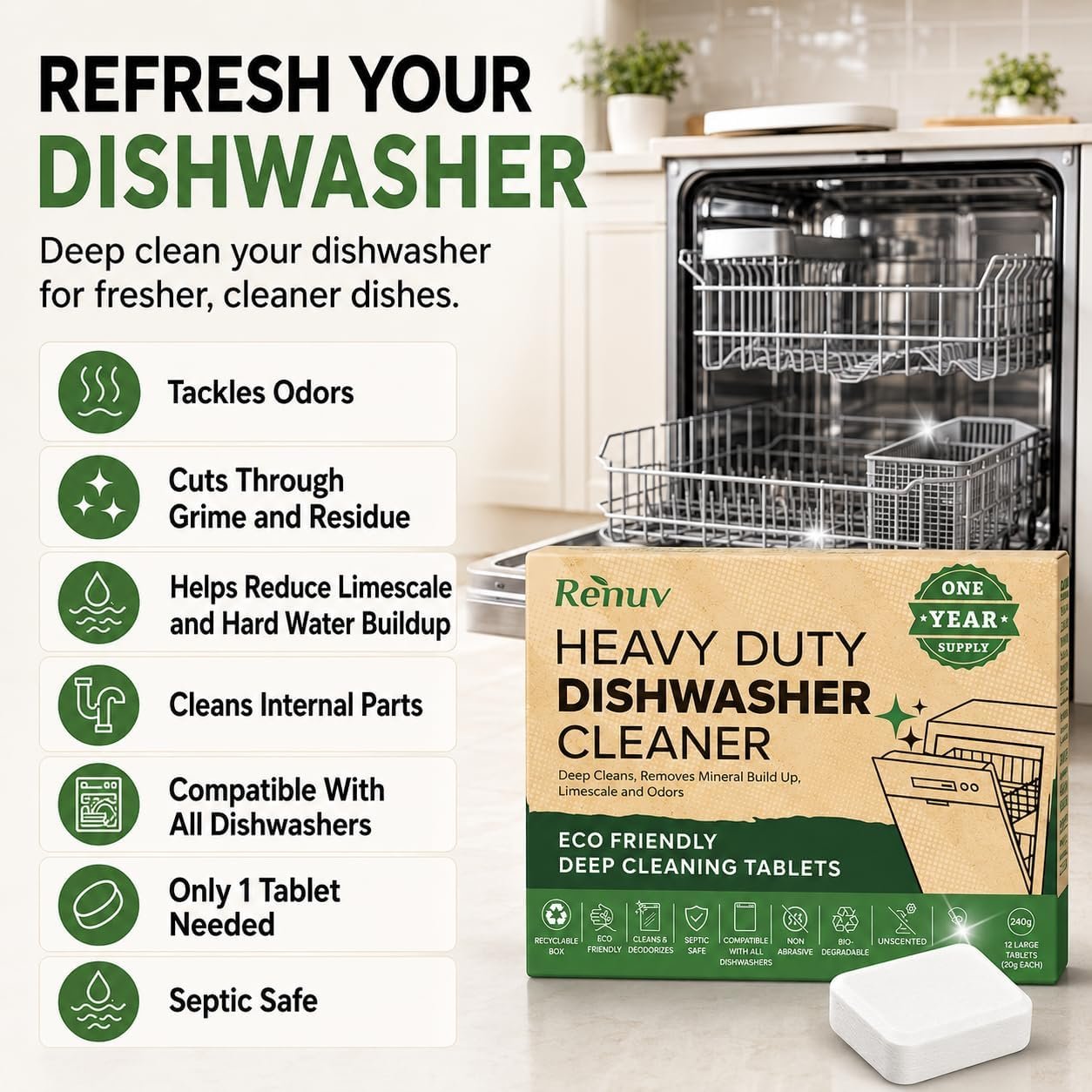Renuv® Washing Machine + Dishwasher + Garbage Disposal Cleaner Bundle | Heavy Duty Home Appliance Deep Cleaning, Descaling, Deodorizing - Image 5