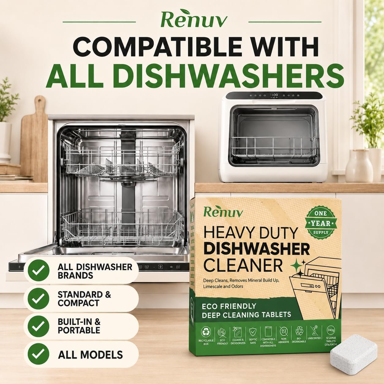 Renuv® Washing Machine + Dishwasher + Garbage Disposal Cleaner Bundle | Heavy Duty Home Appliance Deep Cleaning, Descaling, Deodorizing - Image 7