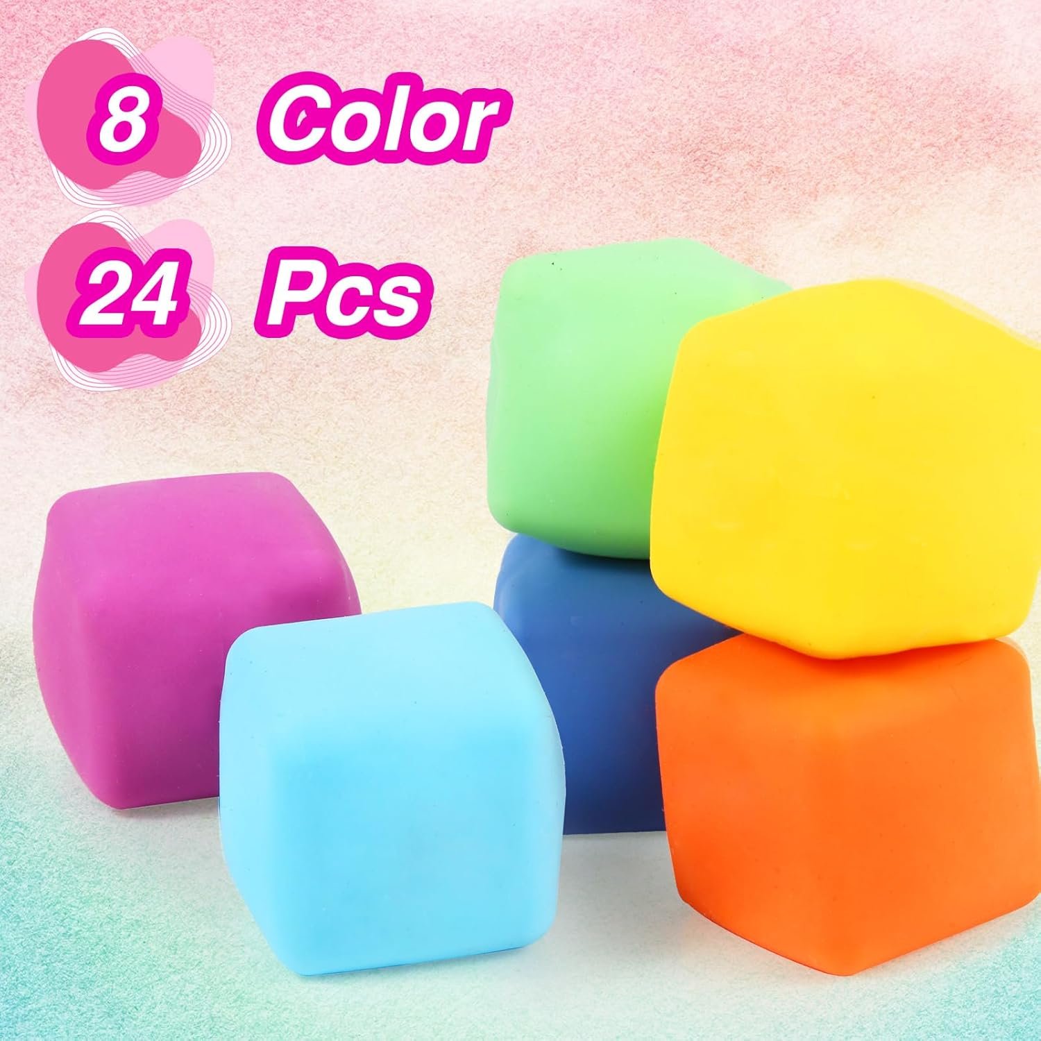 24 Pack Slow Rising Stress Cube , Dough Stress Balls Soft Fidget Squishy Toys for Anxiety Relief, Pull Stretch Classroom Prize Party Favors Toys for Kids - Image 4