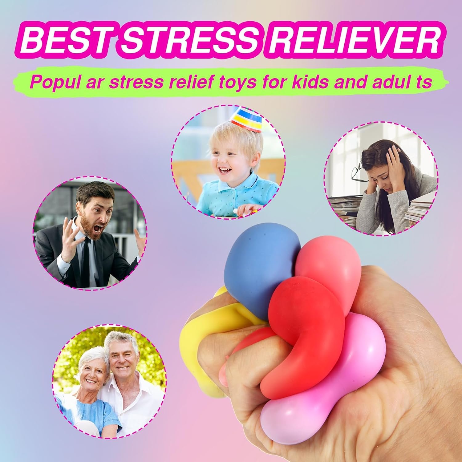 24 Pack Slow Rising Stress Cube , Dough Stress Balls Soft Fidget Squishy Toys for Anxiety Relief, Pull Stretch Classroom Prize Party Favors Toys for Kids - Image 5