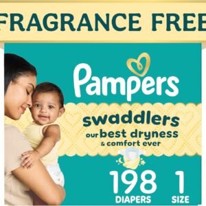 Pampers Swaddlers Diapers, Size 1 (8-14 lbs), 198 Count, Hypoallergenic, Absorbent, Keeps Baby Dry and Comfortable, Skin Safe Disposable Newborn Baby Diaper