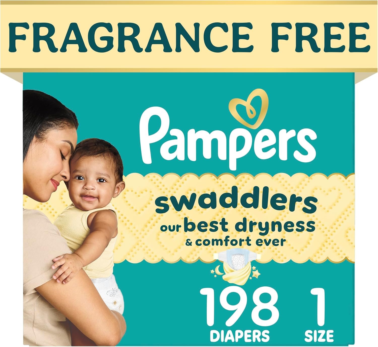 Pampers Swaddlers Diapers, Size 1 (8-14 lbs), 198 Count, Hypoallergenic, Absorbent, Keeps Baby Dry and Comfortable, Skin Safe Disposable Newborn Baby Diaper