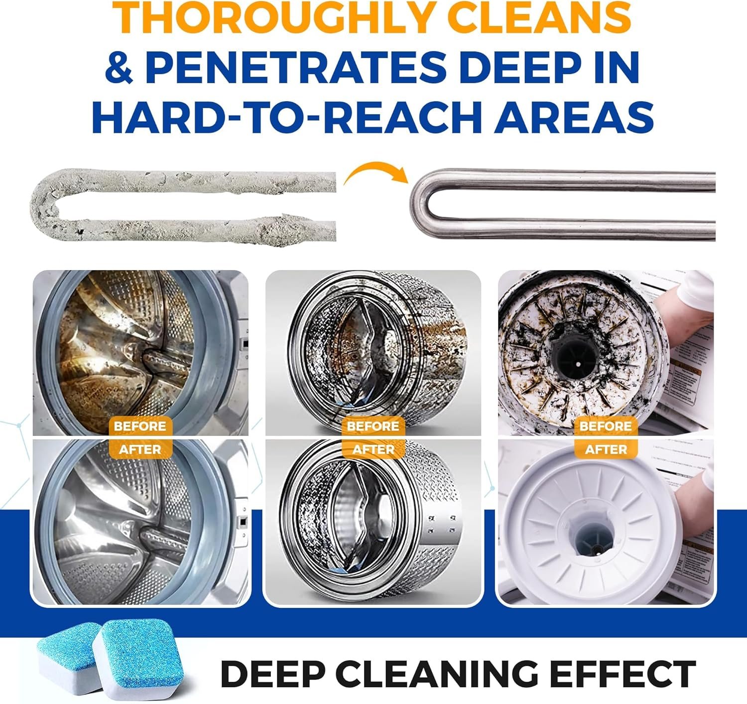 Bastion Washing Machine Cleaner, Deodorizer, & Descaler 6-Pack - Active Deep Cleaning Tablets For HE Front Loader & Top Load Washer, Septic Safe Eco-Friendly - 3 Month Supply - Image 2