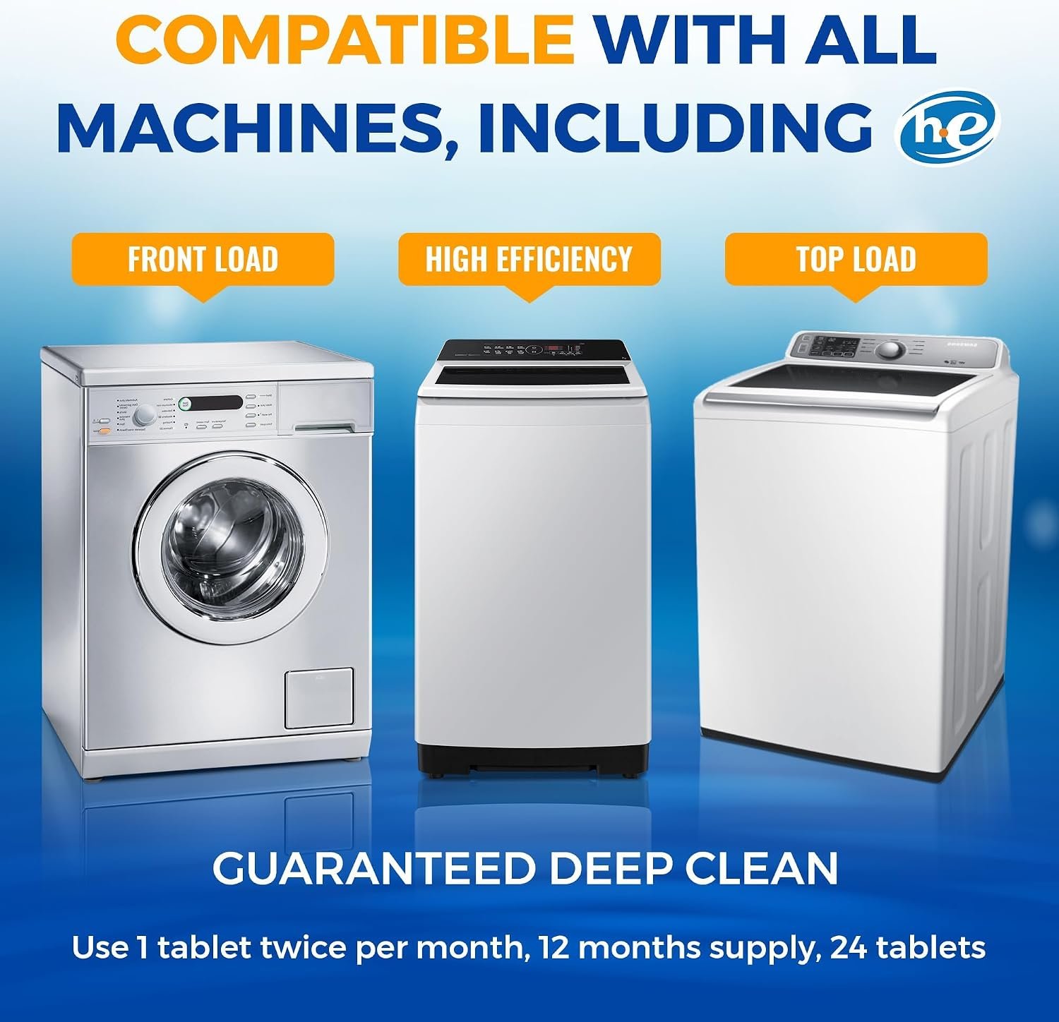 Bastion Washing Machine Cleaner, Deodorizer, & Descaler 6-Pack - Active Deep Cleaning Tablets For HE Front Loader & Top Load Washer, Septic Safe Eco-Friendly - 3 Month Supply - Image 3