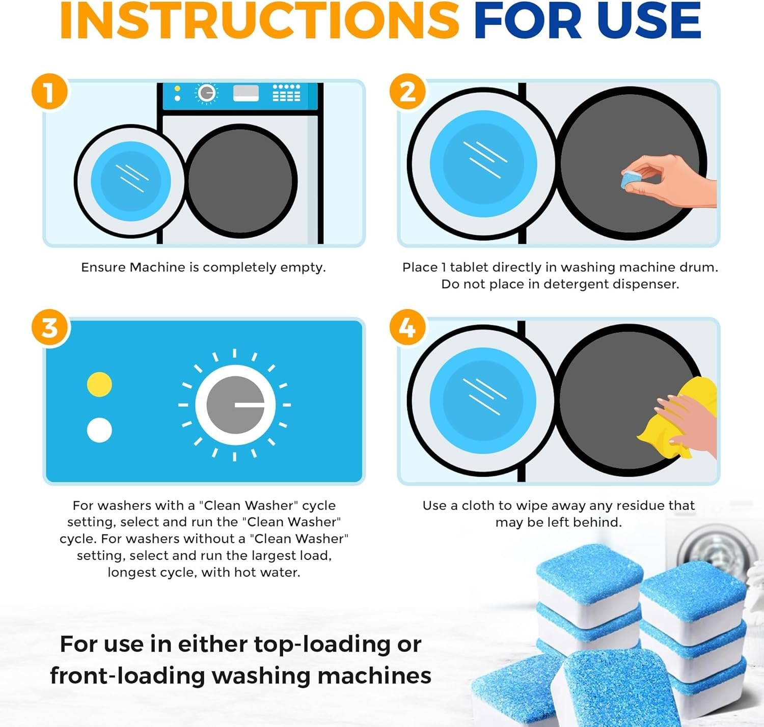 Bastion Washing Machine Cleaner, Deodorizer, & Descaler 6-Pack - Active Deep Cleaning Tablets For HE Front Loader & Top Load Washer, Septic Safe Eco-Friendly - 3 Month Supply - Image 5