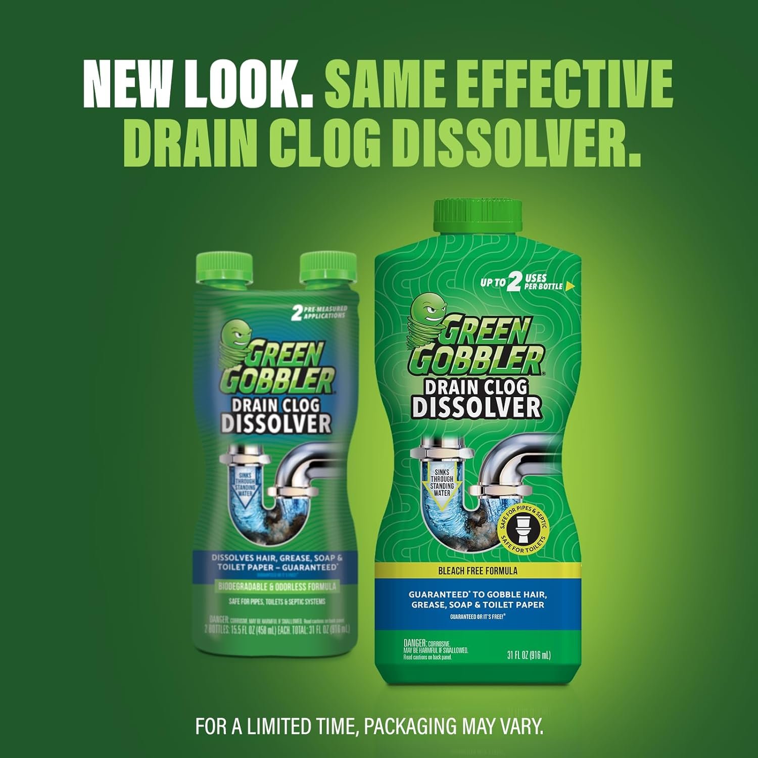 Green Gobbler Liquid Hair Drain Clog Remover & Cleaner, For Toilets, Sinks, Tubs - Septic Safe (6) - Image 2