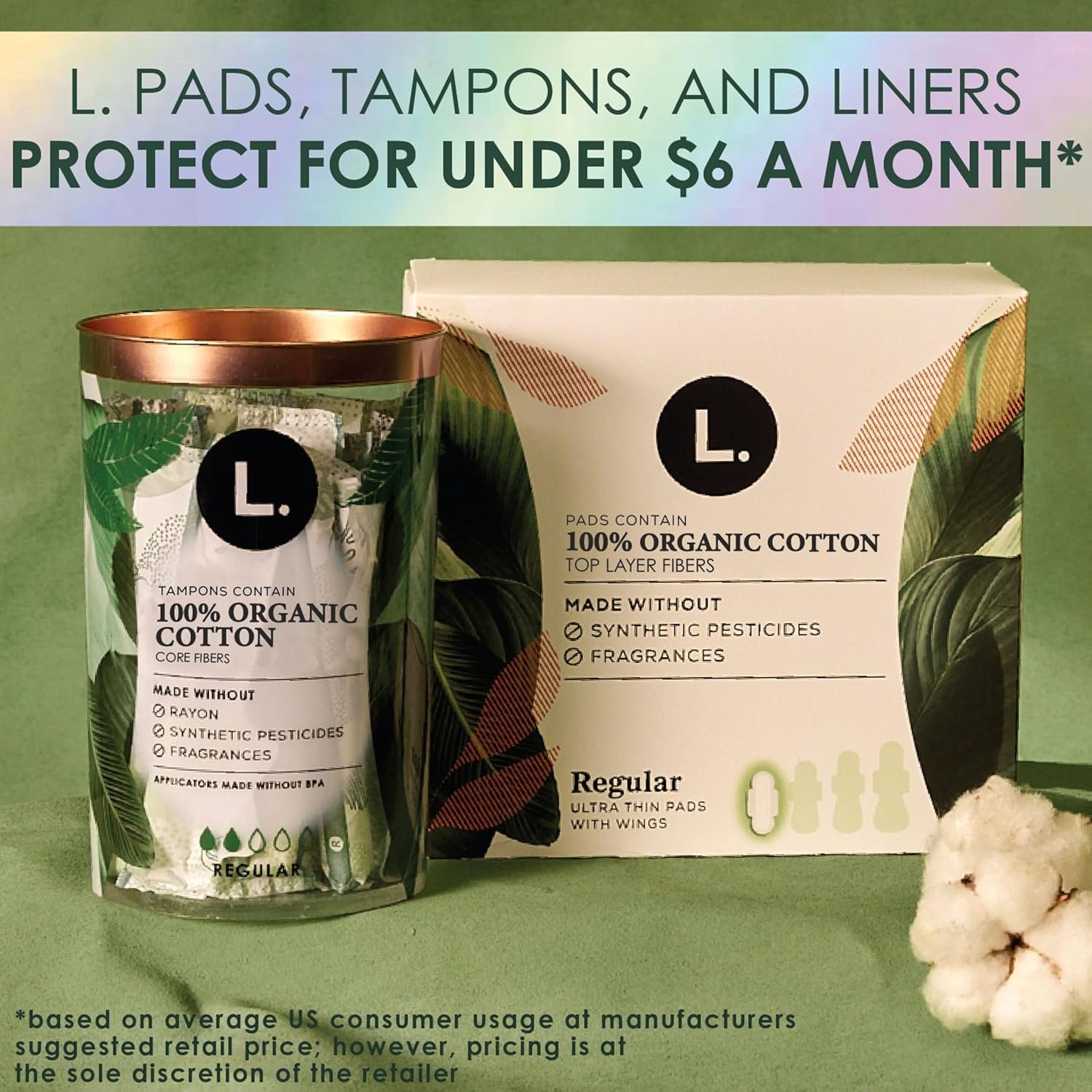 L. Tampons, Made with Organic Cotton, Super/Super Plus Absorbency, Multipack, Made Without Synthetic Pesticides, Rayon or Fragrances, Applicator Made Without BPA, Leak-Stopping Design, 36 Count - Image 13