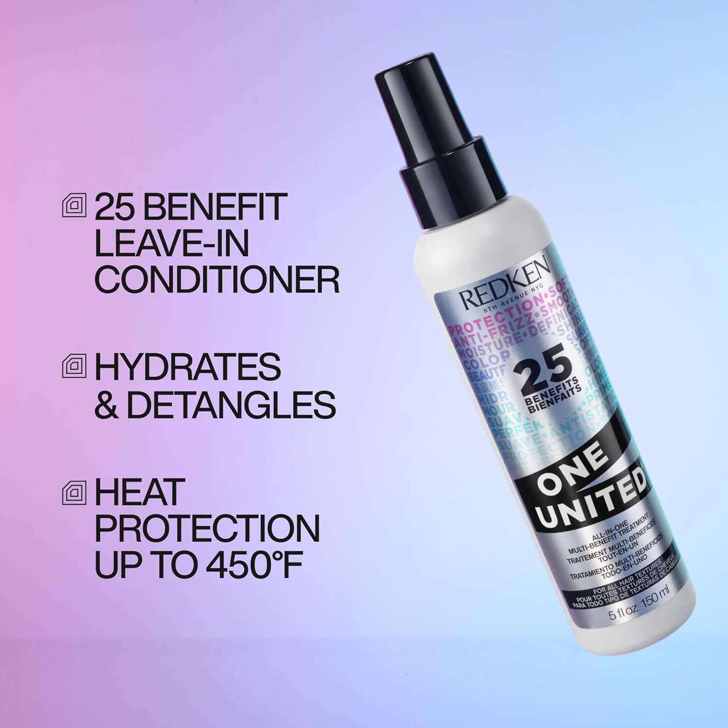 Redken One United All-In-One Leave In Conditioner - Multi-Benefit Leave In Treatment For All Hair Types, Heat Protectant and Detangler Spray, Paraben-Free - Image 2