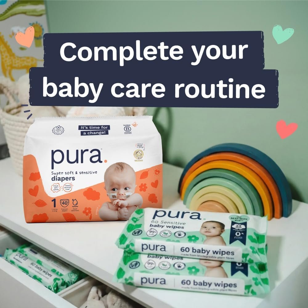Pura Newborn Baby Diapers Size N (Up to 10 lbs), 3 Pack (84 Hypoallergenic Diapers) Totally Chlorine Free (TCF), Disposable Diapers for Sensitive Skin, Blowout Protection & Wetness Indicator - Image 10