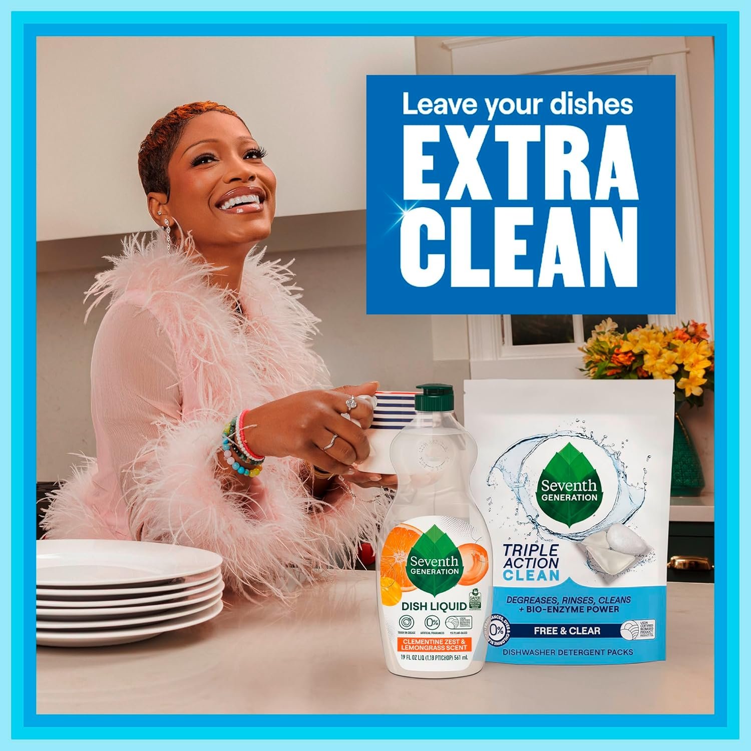 Seventh Generation Triple Action Clean Dishwasher Detergent Packs 1 pack Free & Clear For de-greasing and cleaning even the toughest food messes Fights 48-hr stuck-on food 8.9 oz - Image 3