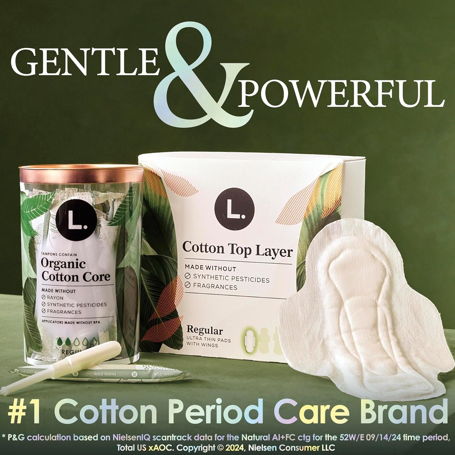 L. Ultra Thin Pads for Women, Regular Absorbency, Organic Cotton Top Layer, Unscented Pads with Wings, 56 Count - Image 5