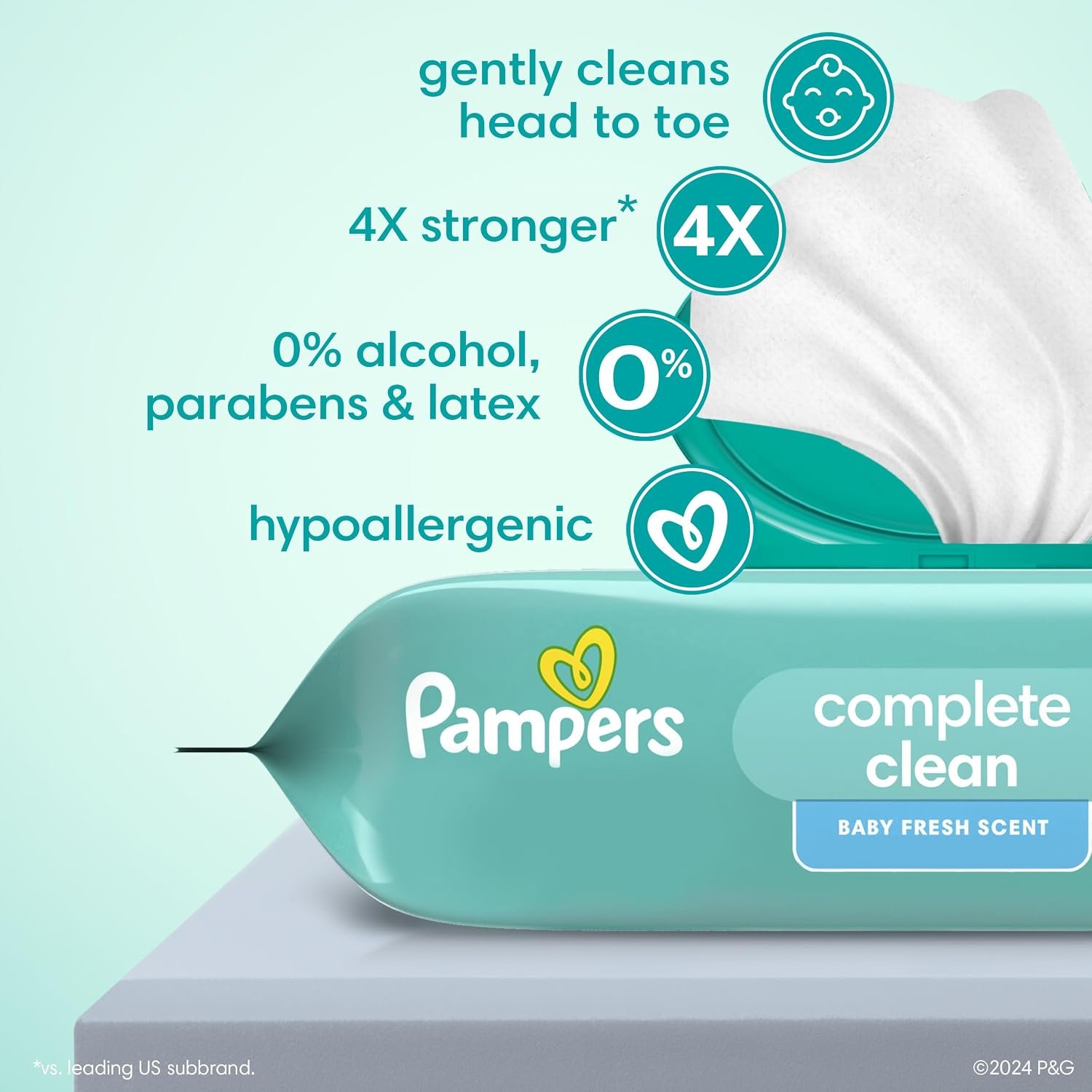 Pampers Baby Wipes, Complete Clean Baby Fresh Scented Wipe, Gently Cleans Head to Toe, 864 Total (12 Flip-Top Packs) - Image 2
