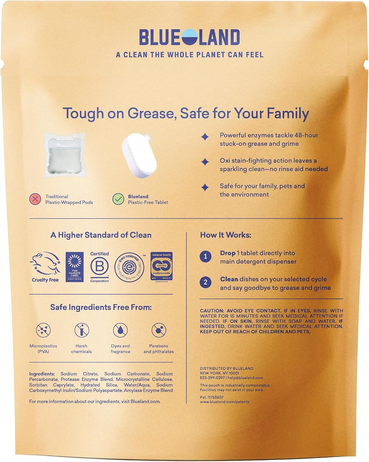 BLUELAND 100% Plastic-Free Dishwasher Detergent Tablets, 60 Count, Free & Clear, Eco-Friendly Dishwashing Pods, Cuts Grease & Stuck on Food, Rinses Clean for Streak-Free Shine - Image 2