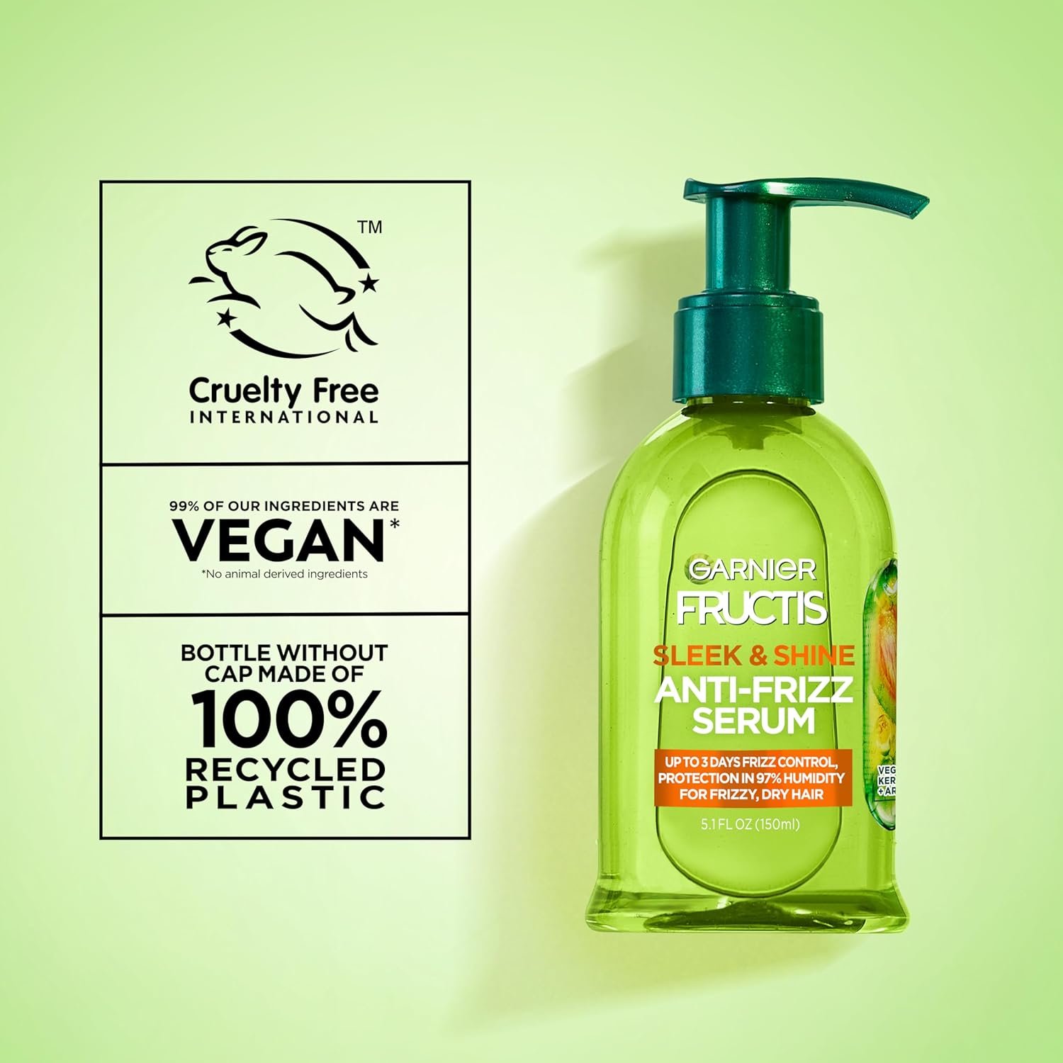 Garnier Fructis Sleek & Shine Anti-Frizz Hair Serum for Frizzy, Dry Hair, Leave-In Argan Oil Infused Formula with Up to 72HRs of Frizz Control, Smooths Flyaways & Boosts Hair Shine, 5.1 Fl Oz (2 Pack) - Image 8