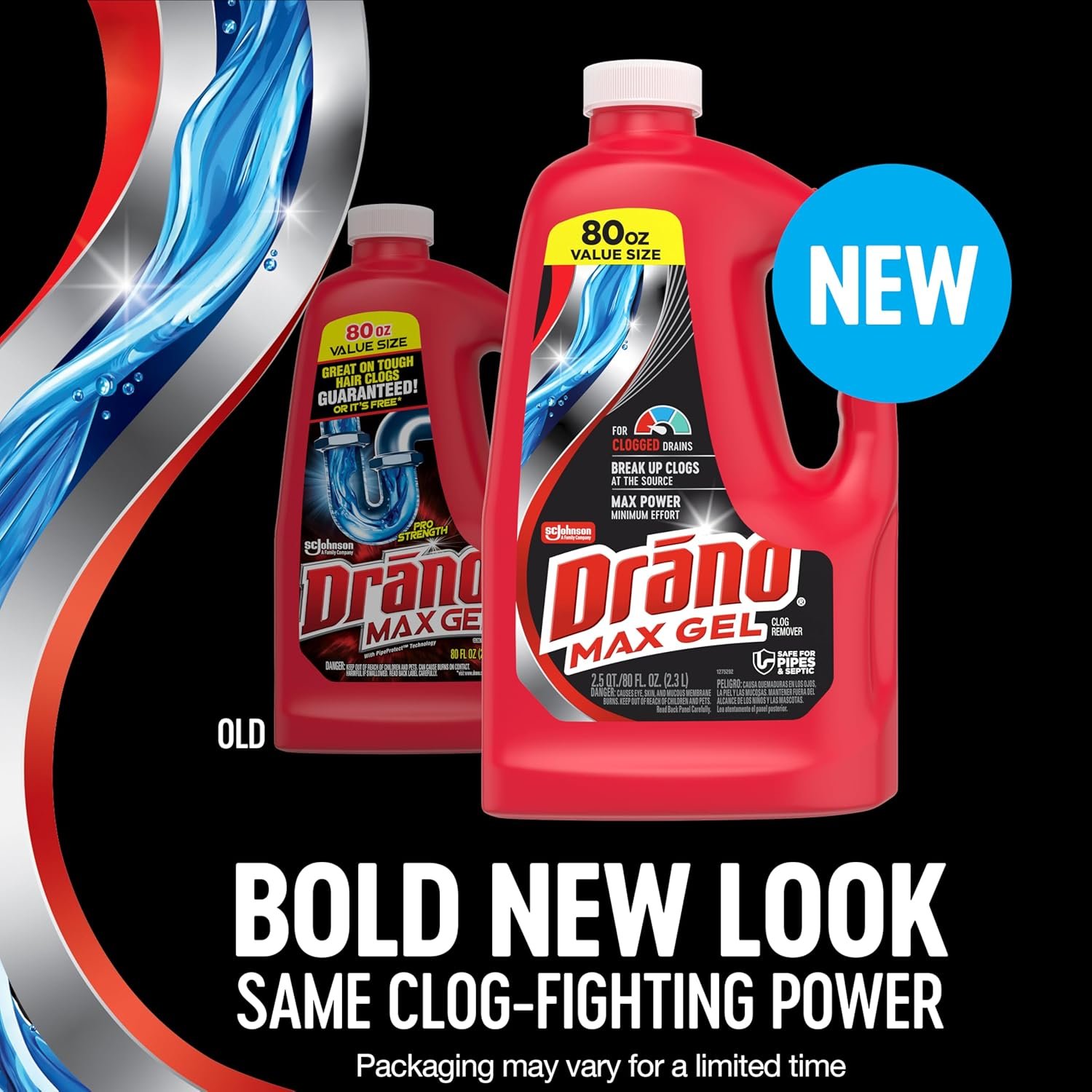 Drano Max Gel Drain Clog Remover & Cleaner, Fast-Acting to Unclog Standing Water & Remove Hair, Grease & Food Blockages, Safe for all Pipes & Septic, Kitchen Sinks, Bathroom Showers & Tubs, 80 Oz - Image 2