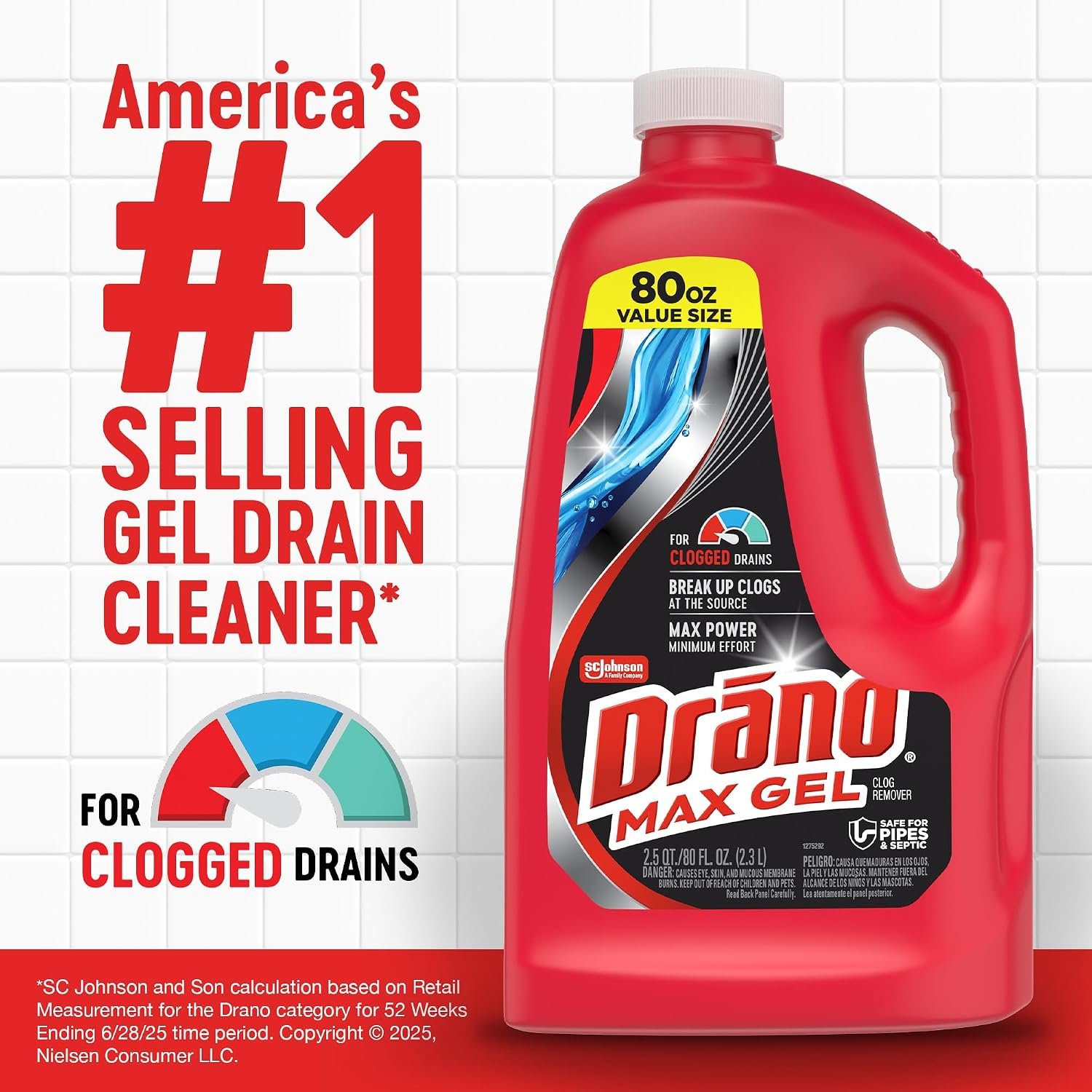 Drano Max Gel Drain Clog Remover & Cleaner, Fast-Acting to Unclog Standing Water & Remove Hair, Grease & Food Blockages, Safe for all Pipes & Septic, Kitchen Sinks, Bathroom Showers & Tubs, 80 Oz - Image 3