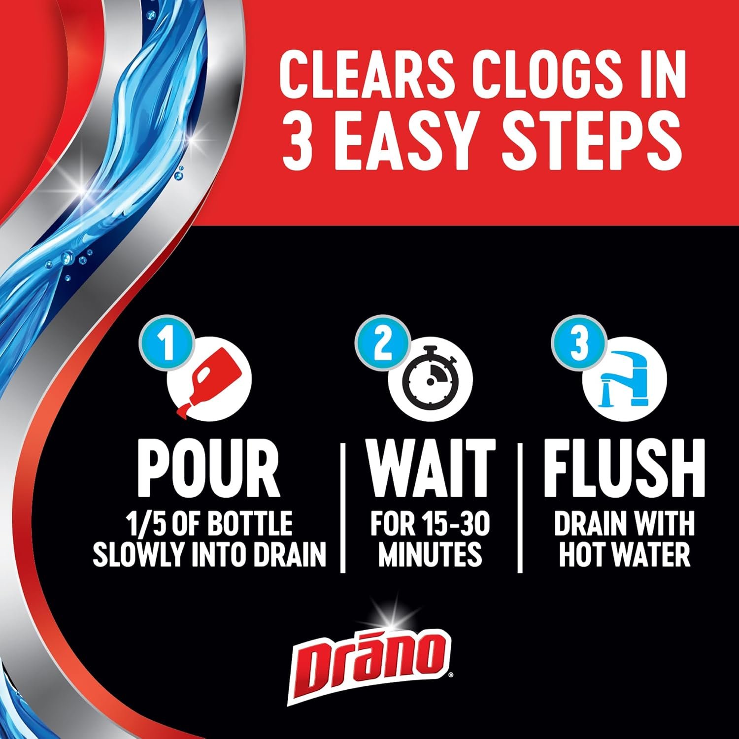 Drano Max Gel Drain Clog Remover & Cleaner, Fast-Acting to Unclog Standing Water & Remove Hair, Grease & Food Blockages, Safe for all Pipes & Septic, Kitchen Sinks, Bathroom Showers & Tubs, 80 Oz - Image 9