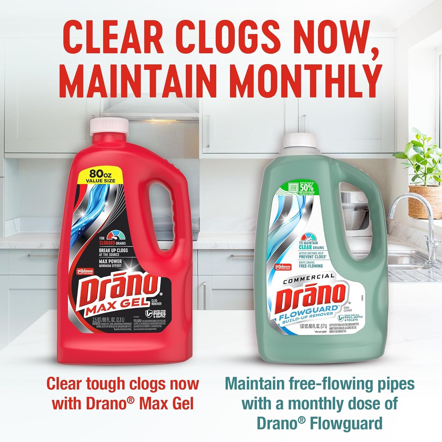 Drano Max Gel Drain Clog Remover & Cleaner, Fast-Acting to Unclog Standing Water & Remove Hair, Grease & Food Blockages, Safe for all Pipes & Septic, Kitchen Sinks, Bathroom Showers & Tubs, 80 Oz - Image 11