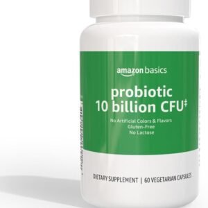 Amazon Basics Daily Probiotic, 10 Billion Active Cultures, Supporting Digestive and Intestinal Health, Capsule, 60 Count, Two Month Supply