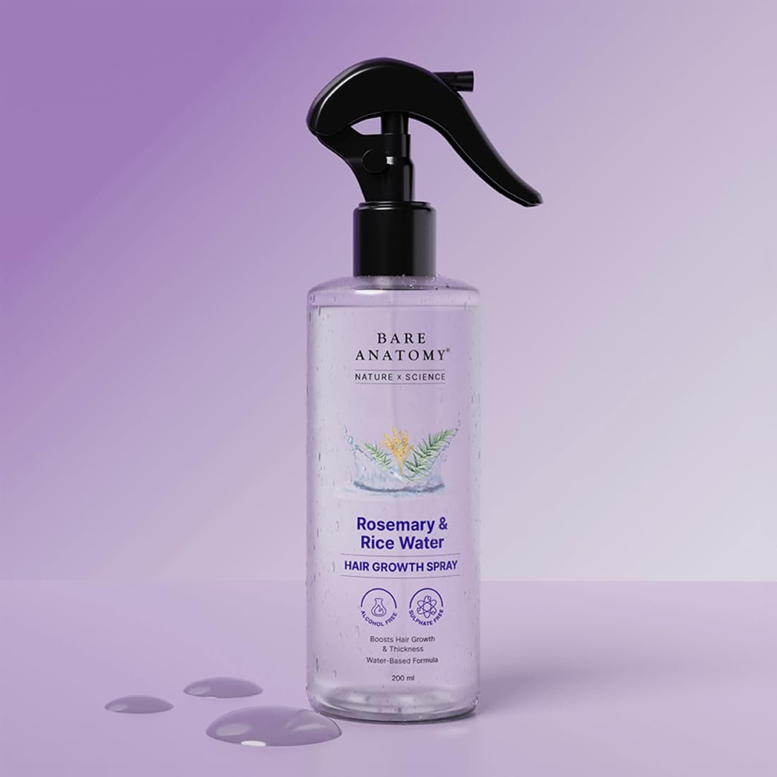 Bare Anatomy Nature x Science Rosemary Water Spray for Hair Growth & Hair Thickness with Rice Water |100% Natural Extract | Soft & Smooth Hair| Controls Hairfall| Non-Greasy & Fast Absorbing | 200ml - Image 8