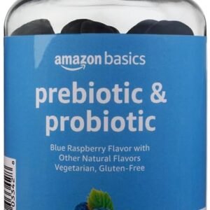 Amazon Brand – Solimo Prebiotic & Probiotic Gummies, 2 Billion CFU, Blue Raspberry, 50 Count (2 per Serving)