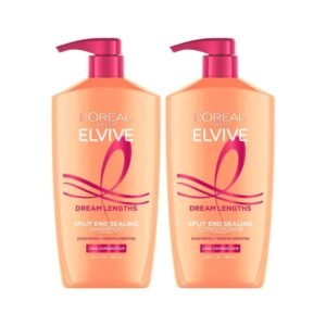 L’Oreal Paris Elvive Dream Lengths Shampoo and Conditioner Set, Seals Split Ends, Hydrating & Strengthening Hair Repair, Fine Castor Oil and Vitamins B3 and B5, 56 Fl Oz Set