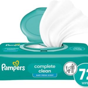 Pampers Baby Wipes, Complete Clean Baby Fresh Scented Wipe, Gently Cleans Head to Toe, 72 Total (1 Flip-Top Packs)
