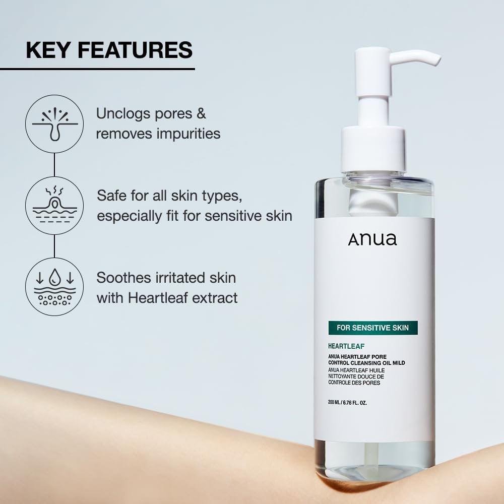 ANUA Heartleaf Pore Cleansing Oil MILD, Sensitive Skin Face Wash, Oil Cleanser for Face, Makeup Cleanser, Korean Skin Care, Non-Comedogenic, Fragrance Free, 6.76 fl oz - Image 4