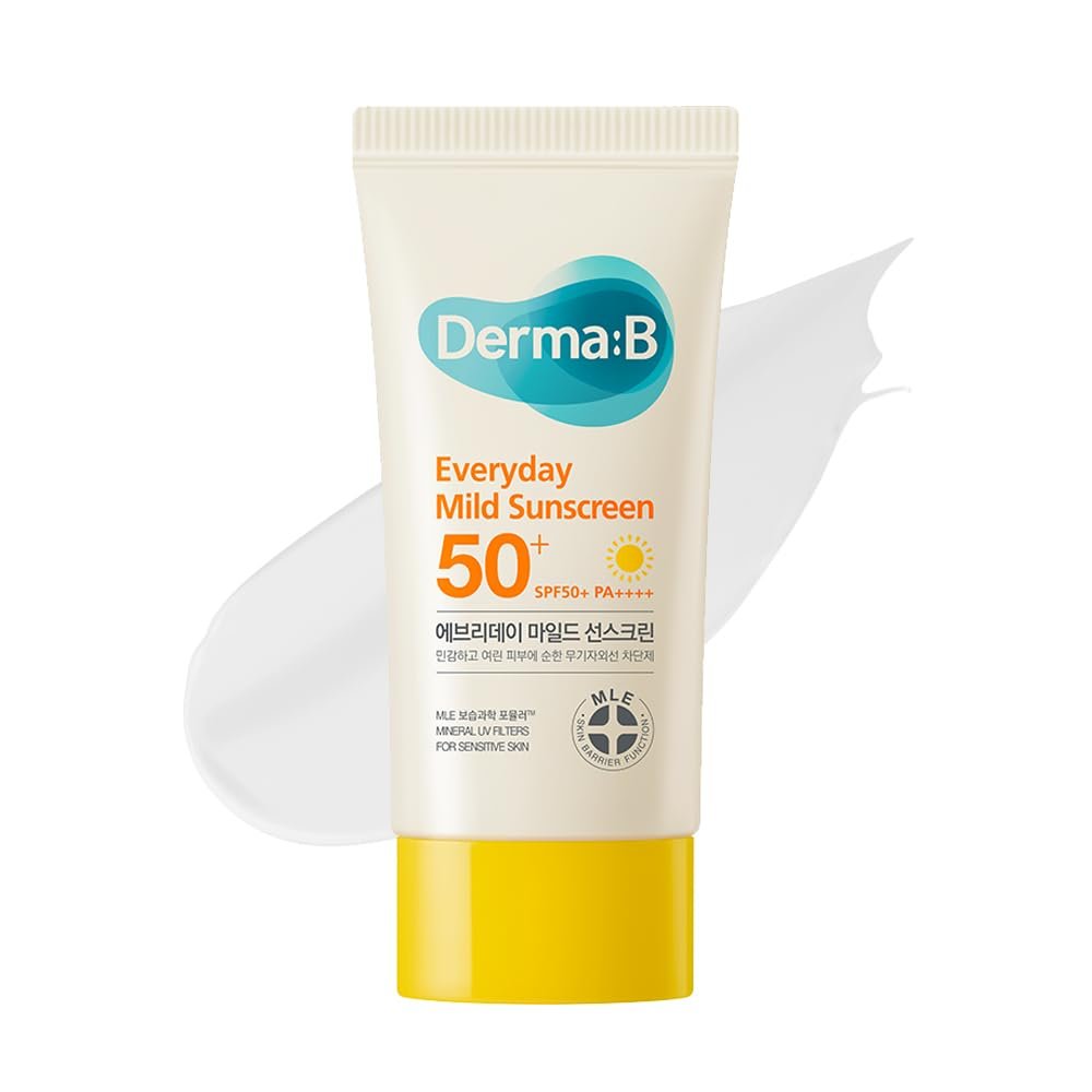 Derma B Everyday Mild Sunscreen SPF50+ PA++++ 1.69 Fl Oz, 50ml Fast-Absorbing Lightweight SPF Sunblock Moisturizer, Facial Body Non-Sticky for Dewy Skin, Korean Sunscreen Lotion for Sensitive Skin