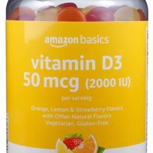 Amazon Basics Vitamin D3 2000 IU Gummies, Orange, Lemon & Strawberry, 160 Count (2 per Serving) (Previously Solimo)