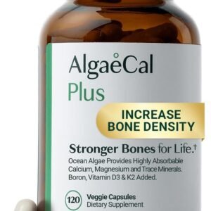 ALGAECAL Organic Red Algae Calcium Supplement for Bone Density, Vitamin K2 MK7 (100mg), Vitamin D3 (1600 IU), Magnesium (350mg) & Trace Minerals & Strength, Easy to Swallow, 120 Veggie Caps