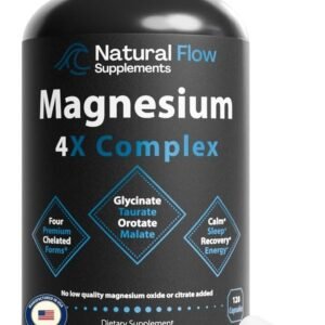 Natural Flow Magnesium Glycinate Complex — 200mg Elemental Mg — 4 Chelated Forms: Glycinate, Taurate, Malate & Orotate — No Oxide, No Citrate — Calm, Sleep & Muscle Support — 120 Veg Capsules, 60 Days