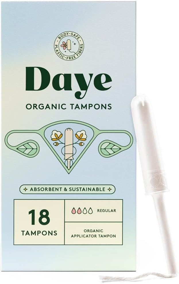 Daye Organic Tampons Regular | 18ct | Pesticide & Metal Tested, 100% Organic Cotton, Best Absorbency | No-Shed Sleeve, Sugarcane Applicator - Image 2