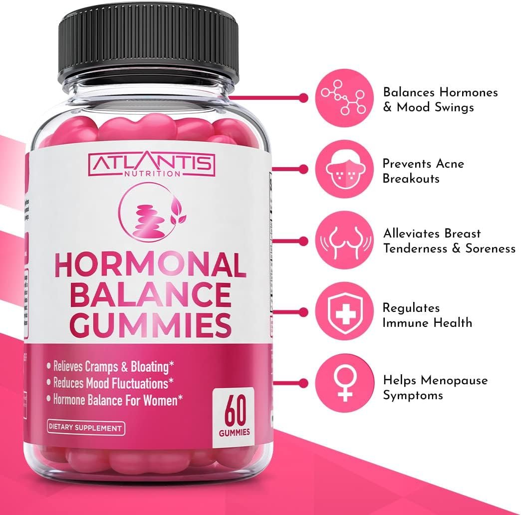 Atlantis Nutrition Hormonal Balance for Women & PMS Relief Gummies - Alleviates Cramps, Bloating, Mood Swings, Hot Flashes & Night Sweats - Cranberry, Dong Quai & Chasteberry Menstrual Cramp Relief - Image 2