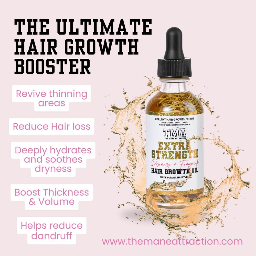 The Mane Attraction Extra-Strength Herbal Hair Growth Oil, Rosemary & Fenugreek Blend, Castor & Vitamin E Infusion, Scalp-Nourishing for All Hair Types, 2 Fl Oz - Image 2