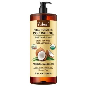 Yoken Organic Fractionated Coconut Oil 32oz, Carrier Oil for Massage & Body